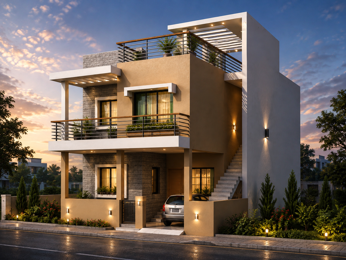 Contemporary architectural interior designed with natural materials